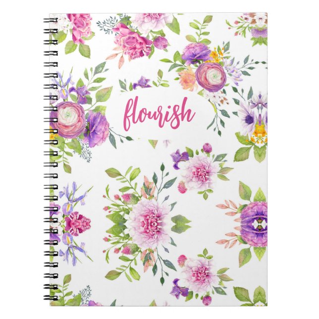 Carnet Aquarelle florale rose-rose-pourpre (Devant)