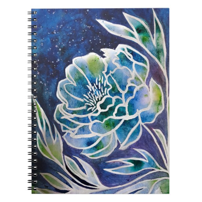 Carnet Aquarelle florale Turquoise bleu Dahlia Navy (Devant)