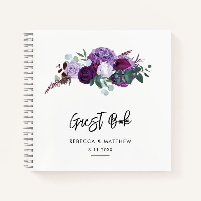 Carnet Aquarelle Florale violet Script Mariage invité (Devant)