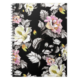 Carnet Aquarelle florale vive : Arrière - plan noir