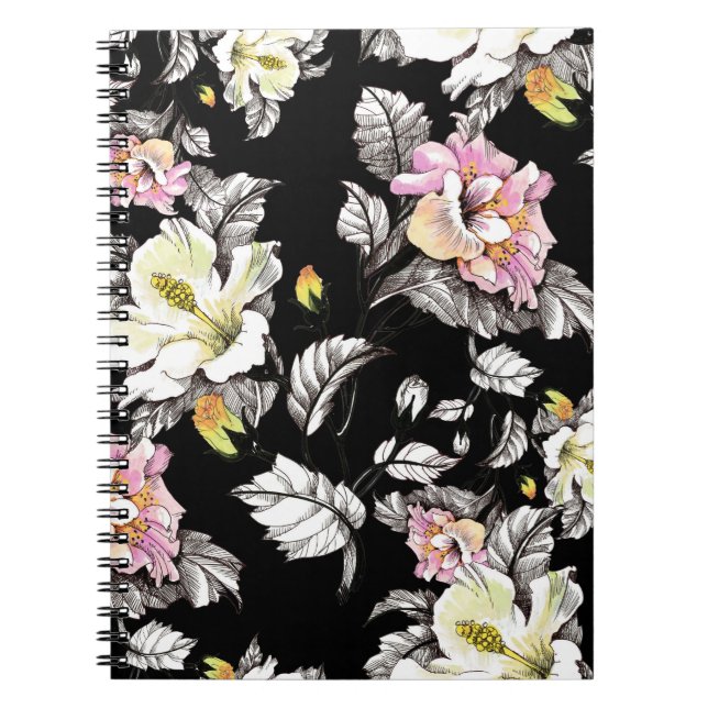 Carnet Aquarelle florale vive : Arrière - plan noir (Devant)
