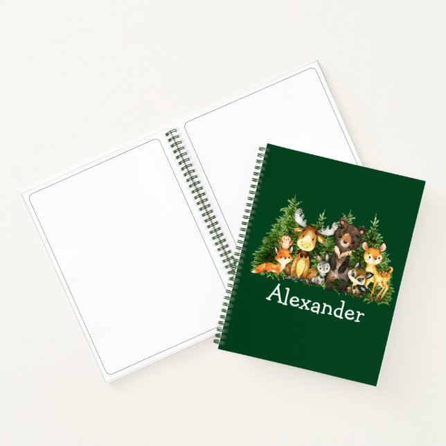 Carnet Aquarelle Forêt Animaux Arbres Dessin vert (Intérieur)