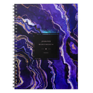 Carnet Aquarelle Géode Bleu profond Purple Rose Gold Agat