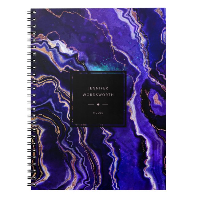 Carnet Aquarelle Géode Bleu profond Purple Rose Gold Agat (Devant)