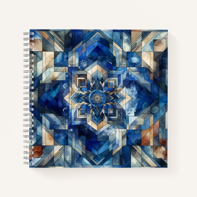 Carnet Aquarelle géométrique de couleur bleue (Devant)