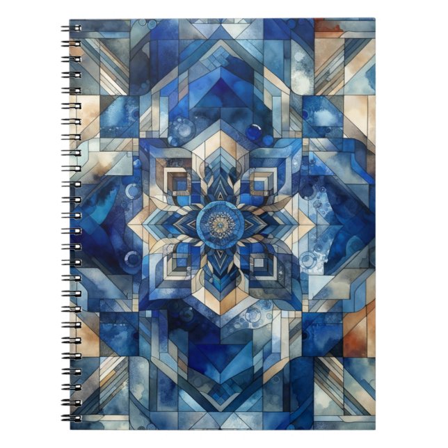 Carnet Aquarelle géométrique de couleur bleue (Devant)