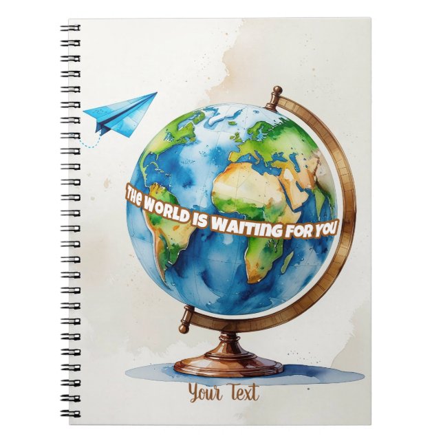 Carnet Aquarelle Globe et papier Design avion (Devant)