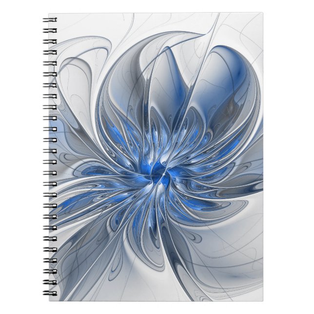 Carnet Aquarelle gris bleu Abstrait Fractal Art Flower (Devant)