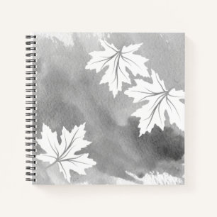 Carnet Aquarelle gris moderne et feuilles d'érable blanc