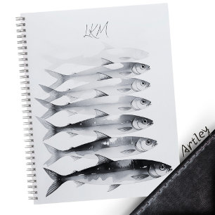 Carnet Aquarelle gris Sardine Art Personnalisé Nom du mon