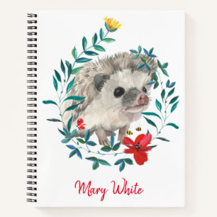 Carnet Aquarelle Hérisson Floral Wreath Personnalisé