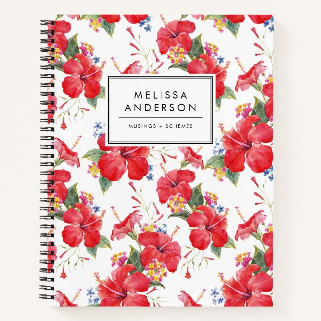 Carnet Aquarelle Hibiscus et Lantana Motif Custom (Devant)
