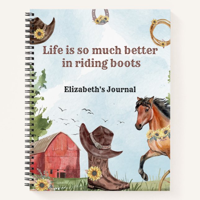 Carnet Aquarelle Horse équitation Citation ferme Country  (Devant)