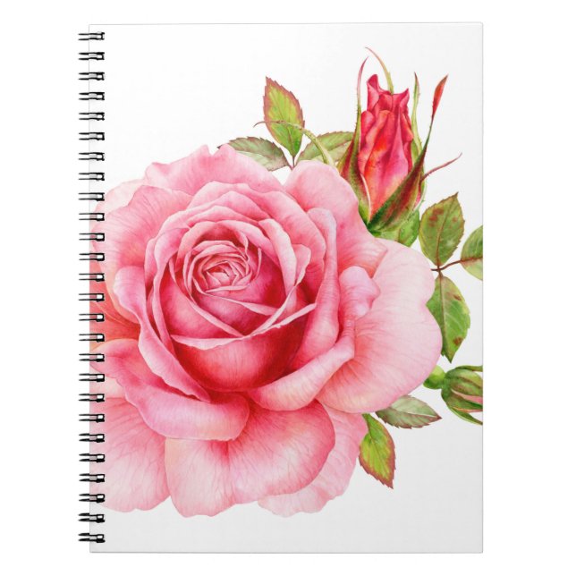 Carnet Aquarelle illustration d'une rose rose wi délicate (Devant)