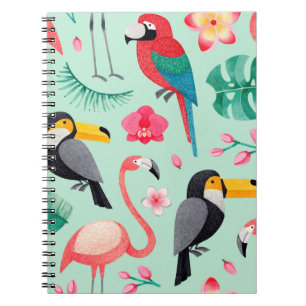 Carnet Aquarelle illustrations d'oiseaux, fleur tropicale