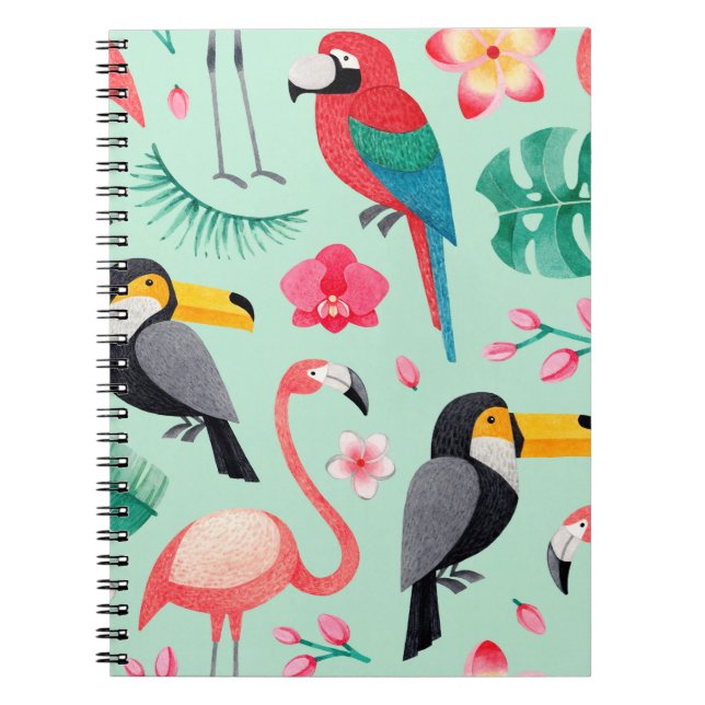 Carnet Aquarelle illustrations d'oiseaux, fleur tropicale (Devant)