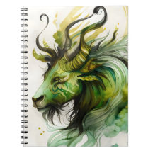 Aquarelle Imaginaire Qilin en vert et or