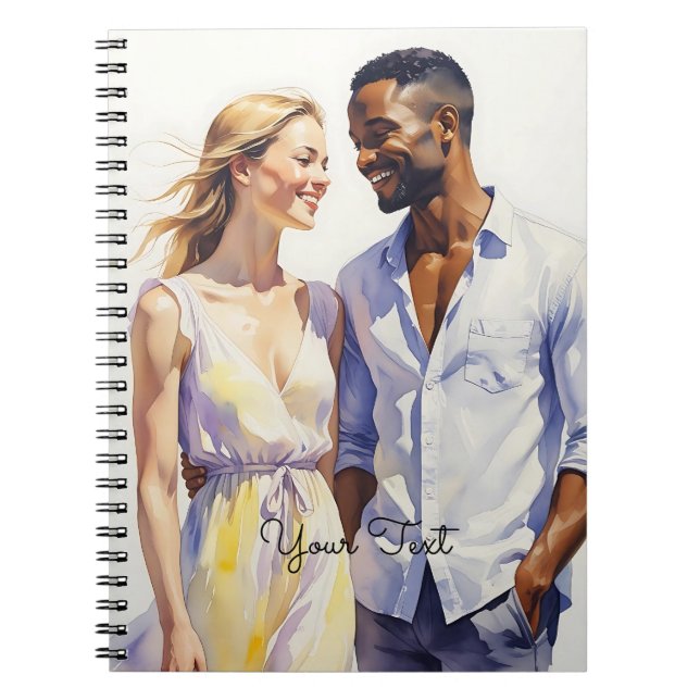 Carnet Aquarelle Interracial Couple Art Summer Portrait (Devant)