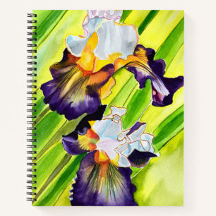 Carnet Aquarelle iris fleuri vert pourpre