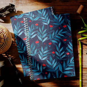 Carnet Aquarelle jardin nocturne - turquoise, bleu et rou
