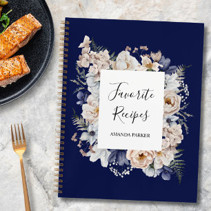 Carnet Aquarelle Jolie Fleur Florale Bleue Beige Recette