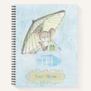 Carnet Aquarelle jolie souris bleu personnalisé