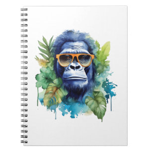 Carnet Aquarelle Jungle Gorilla avec lunettes de soleil e