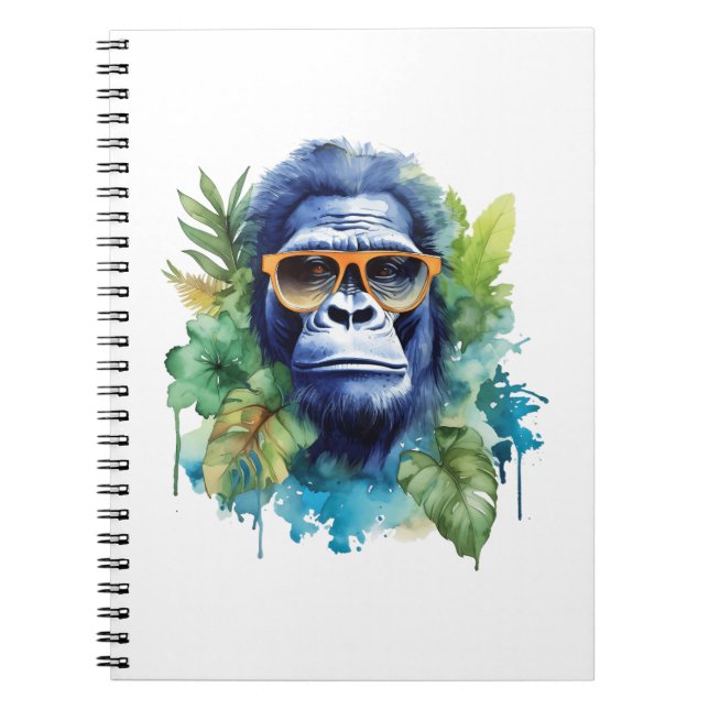 Carnet Aquarelle Jungle Gorilla avec lunettes de soleil e (Devant)
