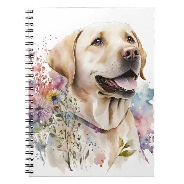 Carnet Aquarelle Labrador Retriever doré et fleurs (Devant)