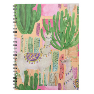 Carnet Aquarelle lamas, cactus : motif sans couture.