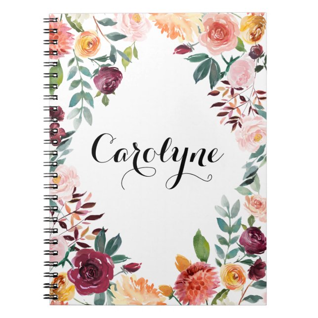 Carnet Aquarelle L'automne fleurit Cadre Floral (Devant)