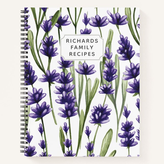 Carnet Aquarelle Lavender Floral Cookbook Family Recette (Devant)