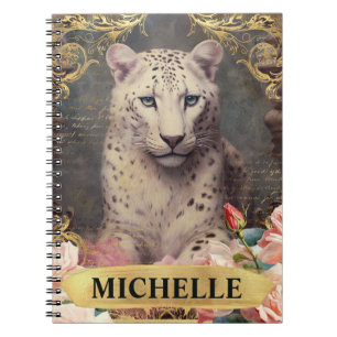 Carnet Aquarelle Léopard Blanc Vintage et Roses Roses