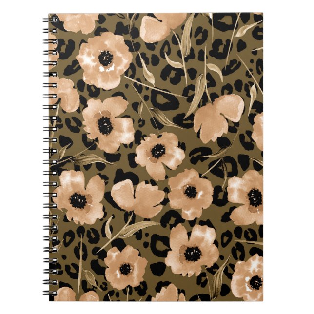 Carnet Aquarelle léopard floral : Motif sans fin (Devant)