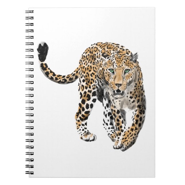 Carnet aquarelle léopard jungle chat animal peint vert (Devant)