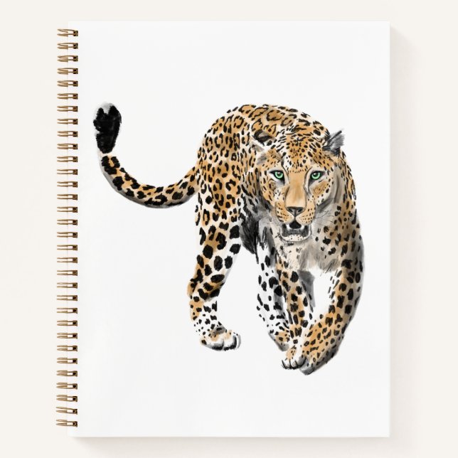 Carnet aquarelle léopard jungle chat animal peint vert (Devant)