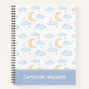 Carnet Aquarelle Lune étoiles et nuages Motif