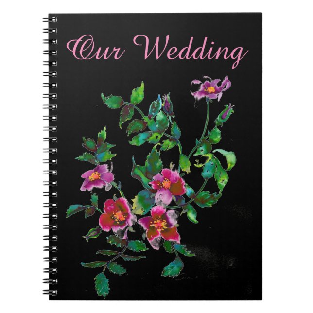 Carnet Aquarelle magenta rose vintage roses (Devant)