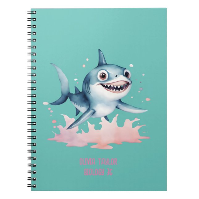 Carnet Aquarelle main tiré mignon jouant bébé requin (Devant)