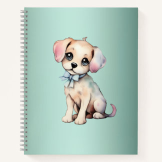 Carnet Aquarelle Main Tirée Puppy Avec Poudre Bleu Bow