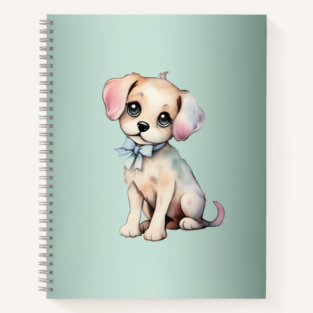 Carnet Aquarelle Main Tirée Puppy Avec Poudre Bleu Bow (Devant)