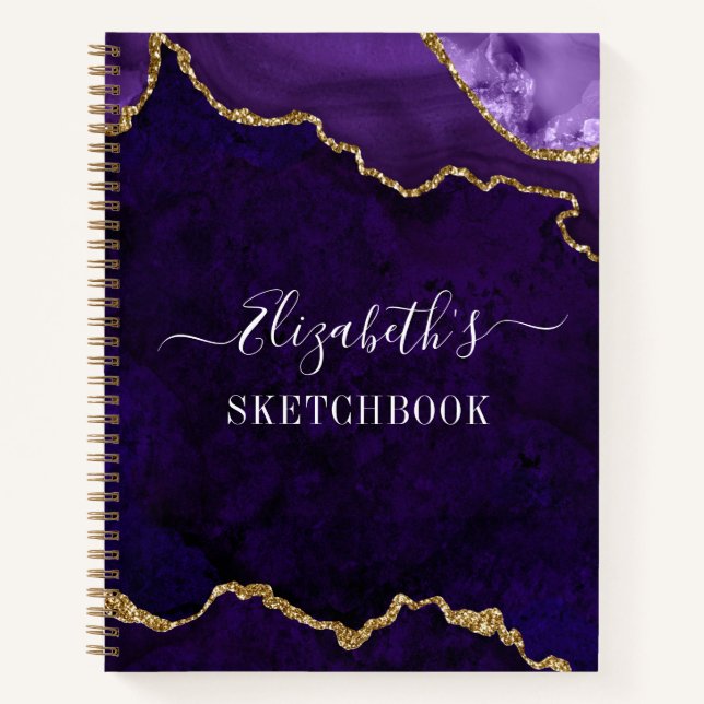 Carnet Aquarelle Marbre or violet Geode Sketbook (Devant)