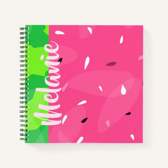 Carnet Aquarelle Melon Graines Vert rose Personnalisé (Devant)