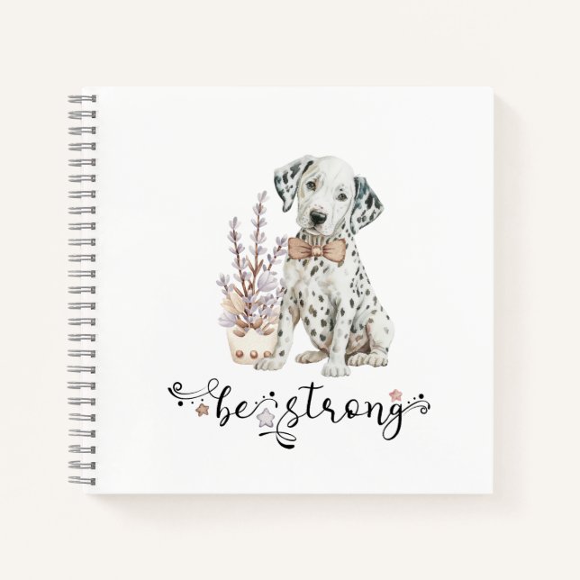 Carnet Aquarelle mignonne Chiot dalmate être fort (Devant)