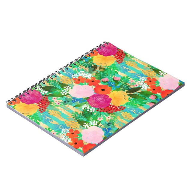 Carnet Aquarelle mignonne Rouge & Jaune Floral Biscay Ver (Côté gauche)