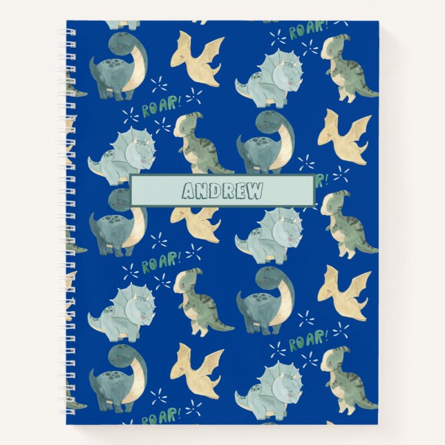 Carnet Aquarelle mignonne sur le Motif Dinosaur bleu (Devant)