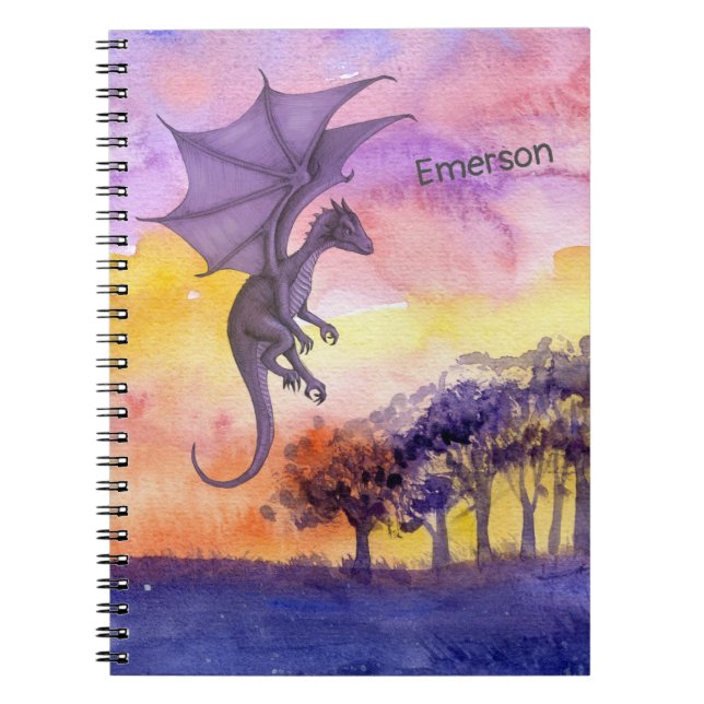 Carnet Aquarelle mignonne violet magique Dragon volant (Devant)