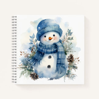 Carnet Aquarelle mignonne Xmas Snowman porter Écharpe ble