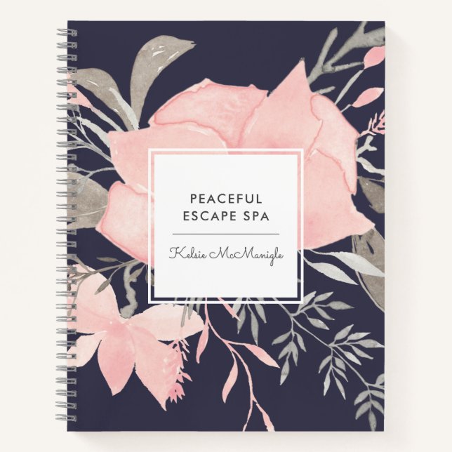 Carnet Aquarelle moderne Blush et marine Floral | Entrepr (Devant)