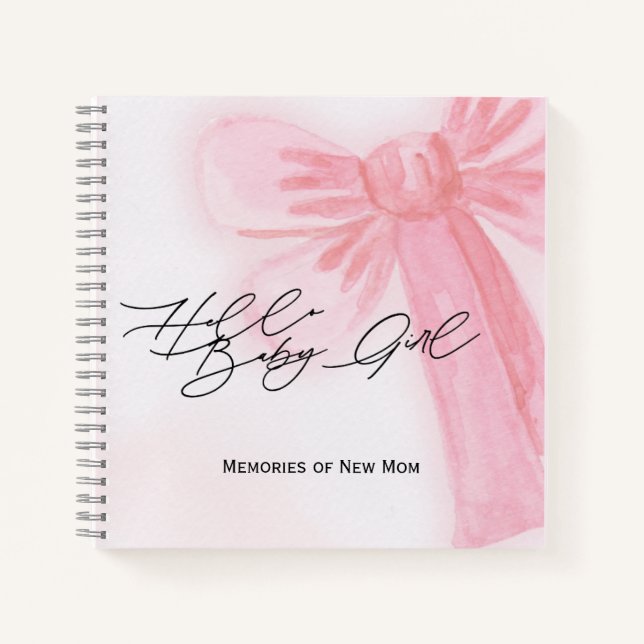 Carnet Aquarelle moderne Blush Pink Bow Hello Baby Girl (Devant)